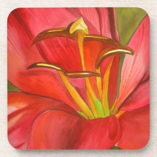 Posavasos Arte de flores de color de lirio rojo original