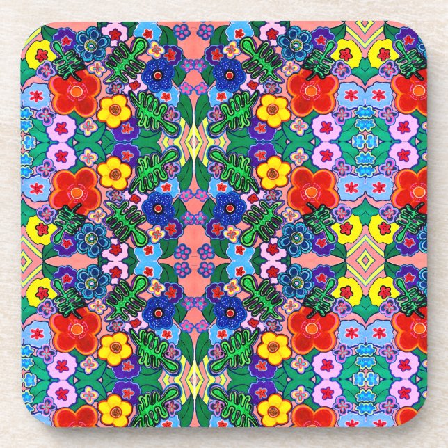 Posavasos Arte de flores luminosas abstractas (Frente)