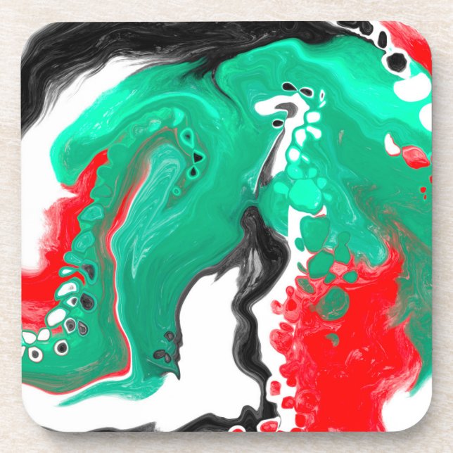 Posavasos Arte de fluidos de mármol rojo, verde, negro y bla (Frente)