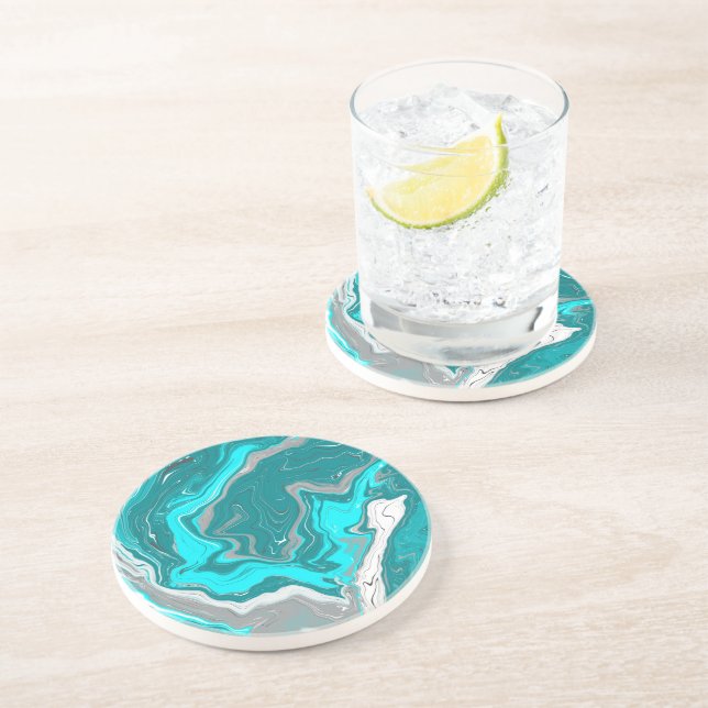 Posavasos Arte de fluidos de mármol turquesa y Verde azulado (Lado)