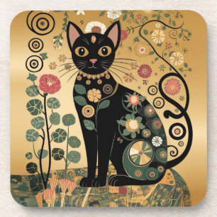 Posavasos Arte de gato negro decorativo dorado estilo Gustav