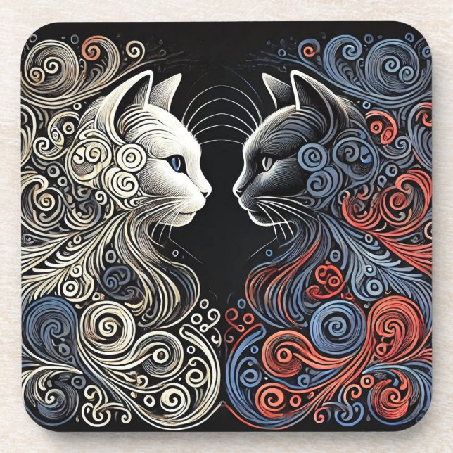 Posavasos Arte de gatos abstractos (Frente)