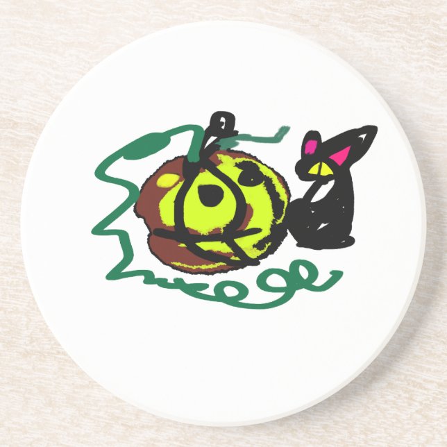 Posavasos Arte de Halloween para Gato Negro (Frente)