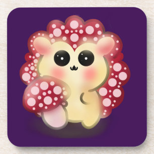 Posavasos Arte de hongo rojo Kawaii adorable erizo sombrilla