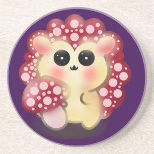 Posavasos Arte de hongo rojo Kawaii adorable erizo sombrilla