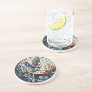 Posavasos Arte de IA de mosaico de búho y lobo 