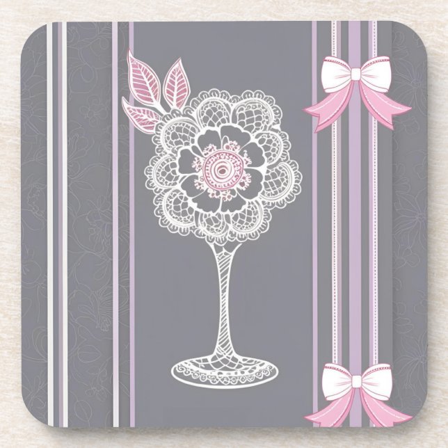 Posavasos Arte de IA rosa y gris (Frente)