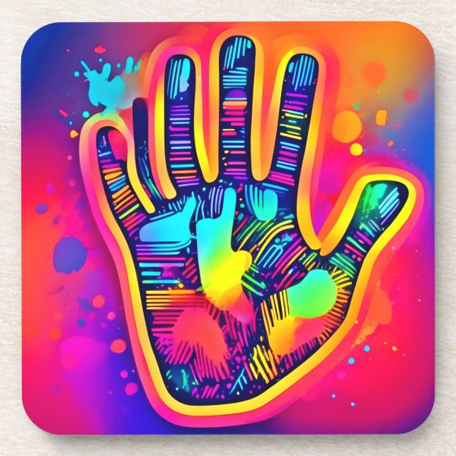 Posavasos Arte de impresión de cinco dedos y medio neón colo (Frente)