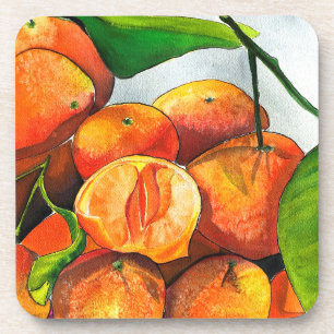 Posavasos Arte de la fruta de la acuarela del naranja mandar