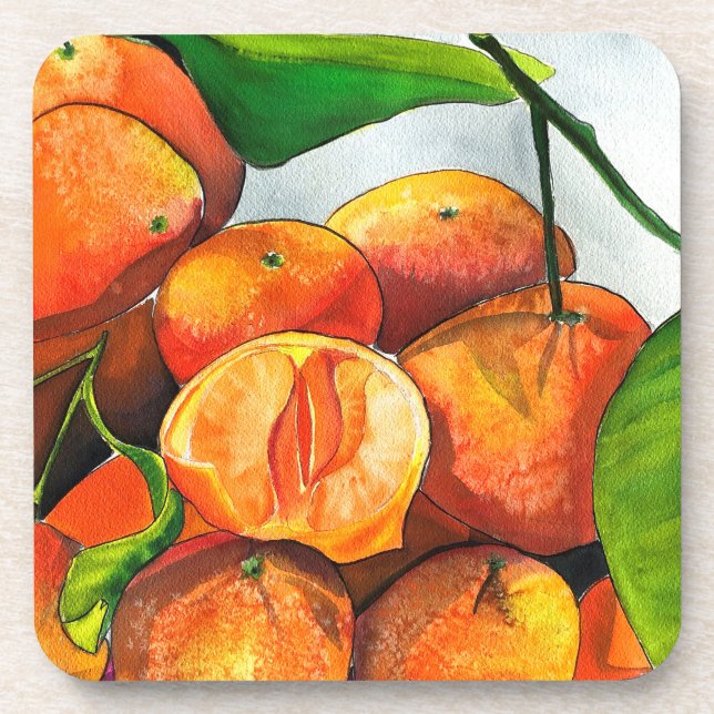 Posavasos Arte de la fruta de la acuarela del naranja mandar (Frente)