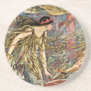Posavasos Arte de la sirena del Victorian por H J Ford