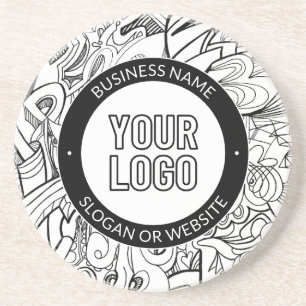 Posavasos Arte de línea moderna y su logotipo con texto edit