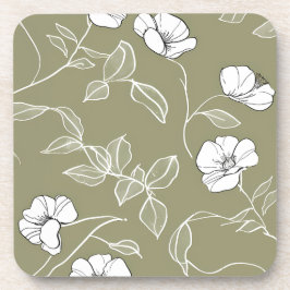 Posavasos Arte de línea simple verde oliva