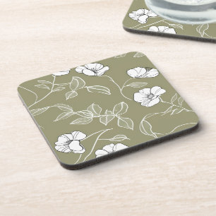 Posavasos Arte de línea simple verde oliva blanco