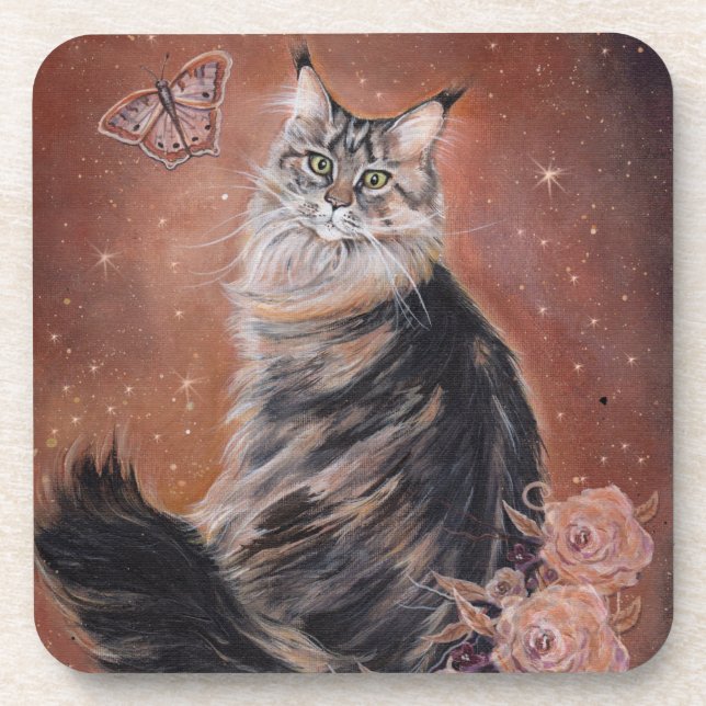 Posavasos Arte de Maine coon cat por Renee Lavoie (Frente)