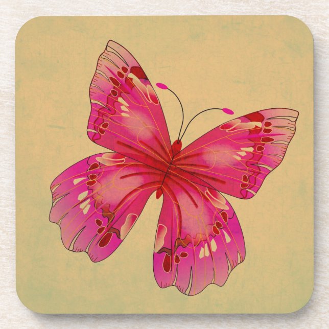 Posavasos Arte de mariposa rosa oriental vintage (Frente)