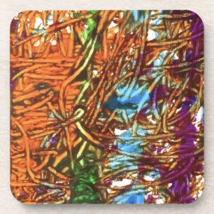 Posavasos Arte de mármol naranja, verde, azul y púrpura