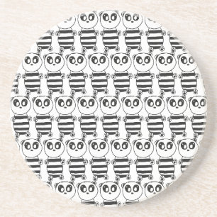 Posavasos Arte de panda juguetón en blanco y negro
