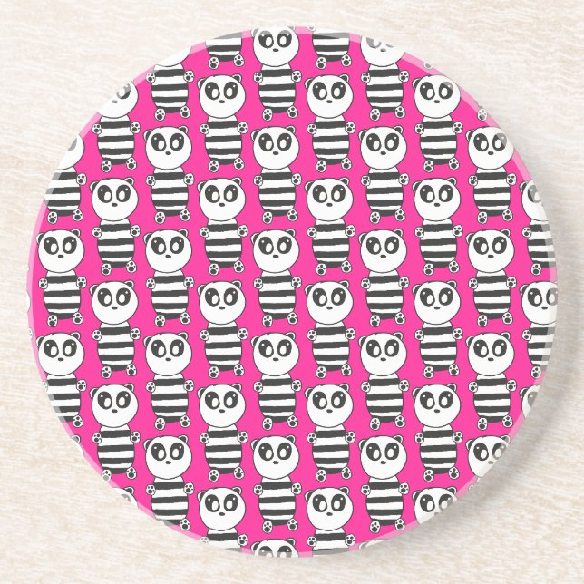 Posavasos Arte de panda juguetón en blanco y negro (Frente)