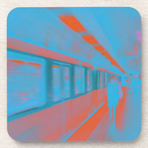 Posavasos Arte de parisina en el metro en naranja azul