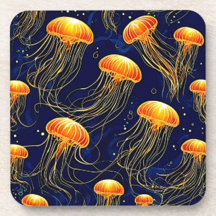 Posavasos Arte de patrón de medusas naranja