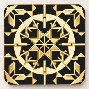Posavasos Arte de patrón geométrico dorado elegante