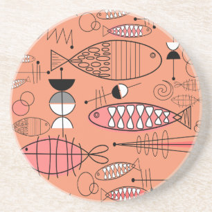 Posavasos Arte de pescado Kitschy moderno de mediados del si