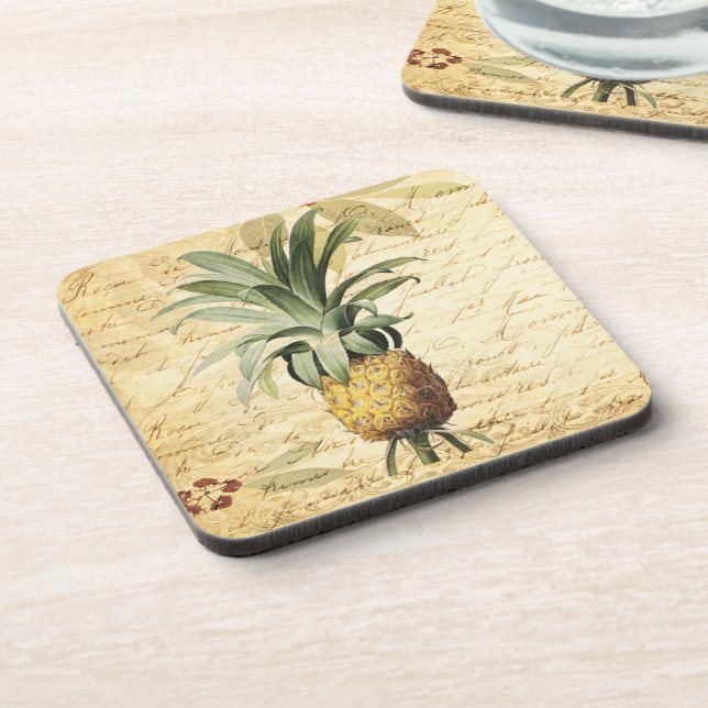 Posavasos Arte de piña rústica tropical (Lado Izquierdo)