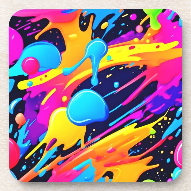 Posavasos Arte de pintura con salpicaduras de neón (Frente)