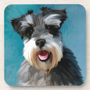 Posavasos Arte de pintura en acuarela de Schnauzer miniatura