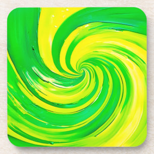 Posavasos Arte de remolino verde y amarillo vívido