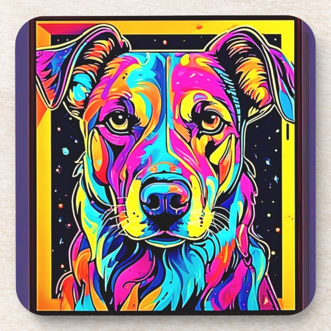 Posavasos Arte de retrato de perro arco iris (Frente)