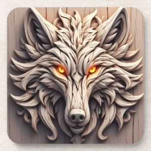 Posavasos Arte de talla de lobo de madera con patrones geomé