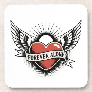 Posavasos Arte de tatuaje: Corazón alado con "Siempre solo"