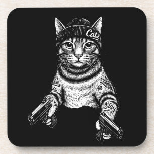 Posavasos Arte de tatuaje de gato gánster Kitty de moda ca