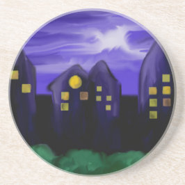 Posavasos Arte de tela de rascacielos de la ciudad nocturna