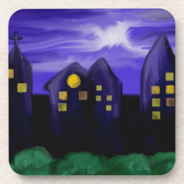 Posavasos Arte de tela de rascacielos de la ciudad nocturna