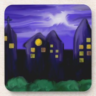 Posavasos Arte de tela de rascacielos de la ciudad nocturna