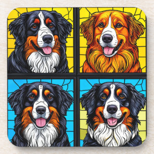 Posavasos Arte de vidrio emplomado de perros coloridos