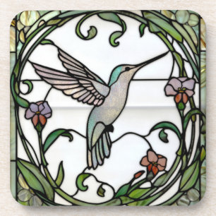 Posavasos Arte de vidrio teñido elegante art nouveau colibrí