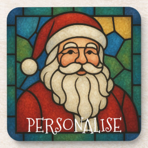 Posavasos Arte Deco de Vidrio Emplomado de Santa de Navidad 
