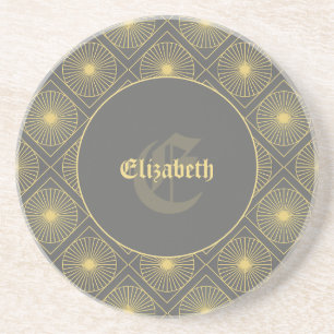 Posavasos Arte Deco Gris y Amarillo Moderno Personalizado