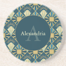 Arte Deco personalizado nombre y monograma azul tu