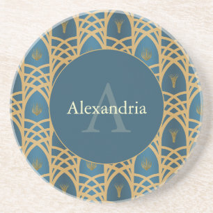 Posavasos Arte Deco personalizado nombre y monograma en verd