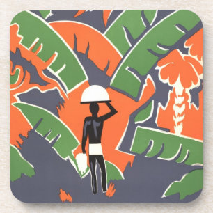 Posavasos Arte Deco Vintage de Viajes, Indígena en Jungla Af