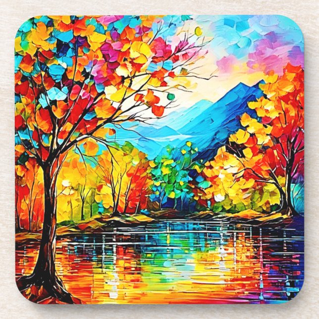 Posavasos Arte del lago Arcoiris Otumn (Frente)