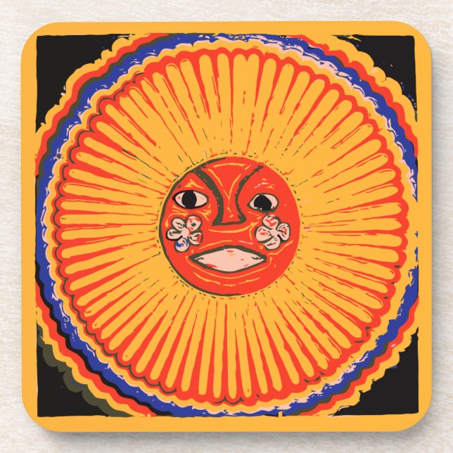 Posavasos Arte del nativo americano de Huichol, el sol (Frente)