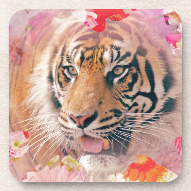 Posavasos Arte digital de plaquetas florales de tigre (Frente)
