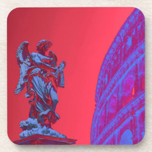 Posavasos Arte digital rojo, azul del Coliseo y la estatua