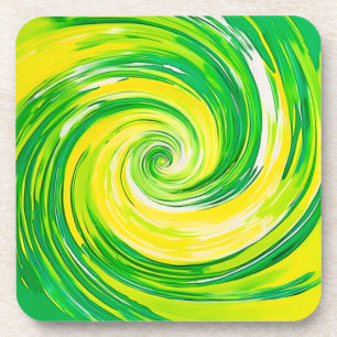 Posavasos Arte en espiral abstracto verde amarillo